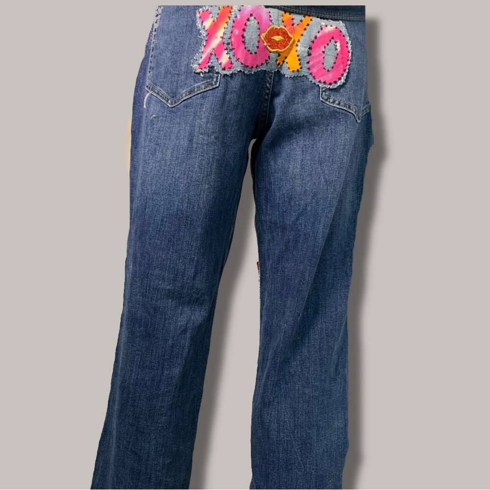 Colorful Upcycled Patchwork and Embellished Women's Denim Jean - Picture 13 of 13